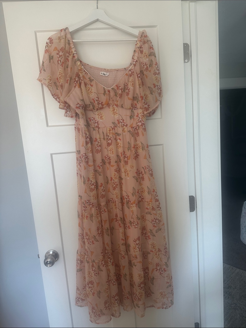 In Bloom Peach Floral Maxi Dress with Ruffle Yoke